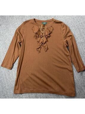 Lauren Ralph Lauren Polo Jeans Co. Women's Brown Ruffled Collar Size 1X